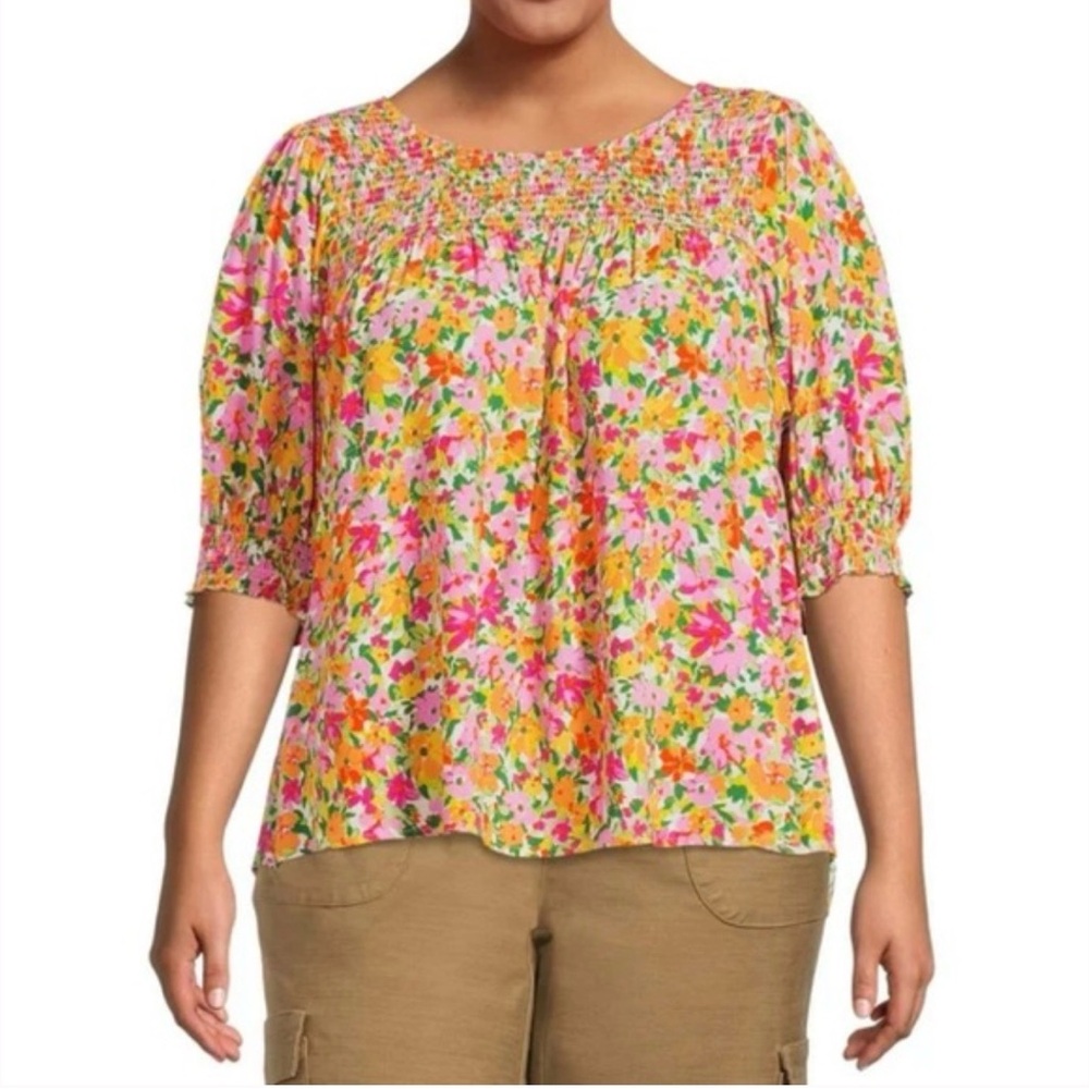 🐢Terra&Sky Floral  Top - Pink, Yellow, Green size 3X GUC